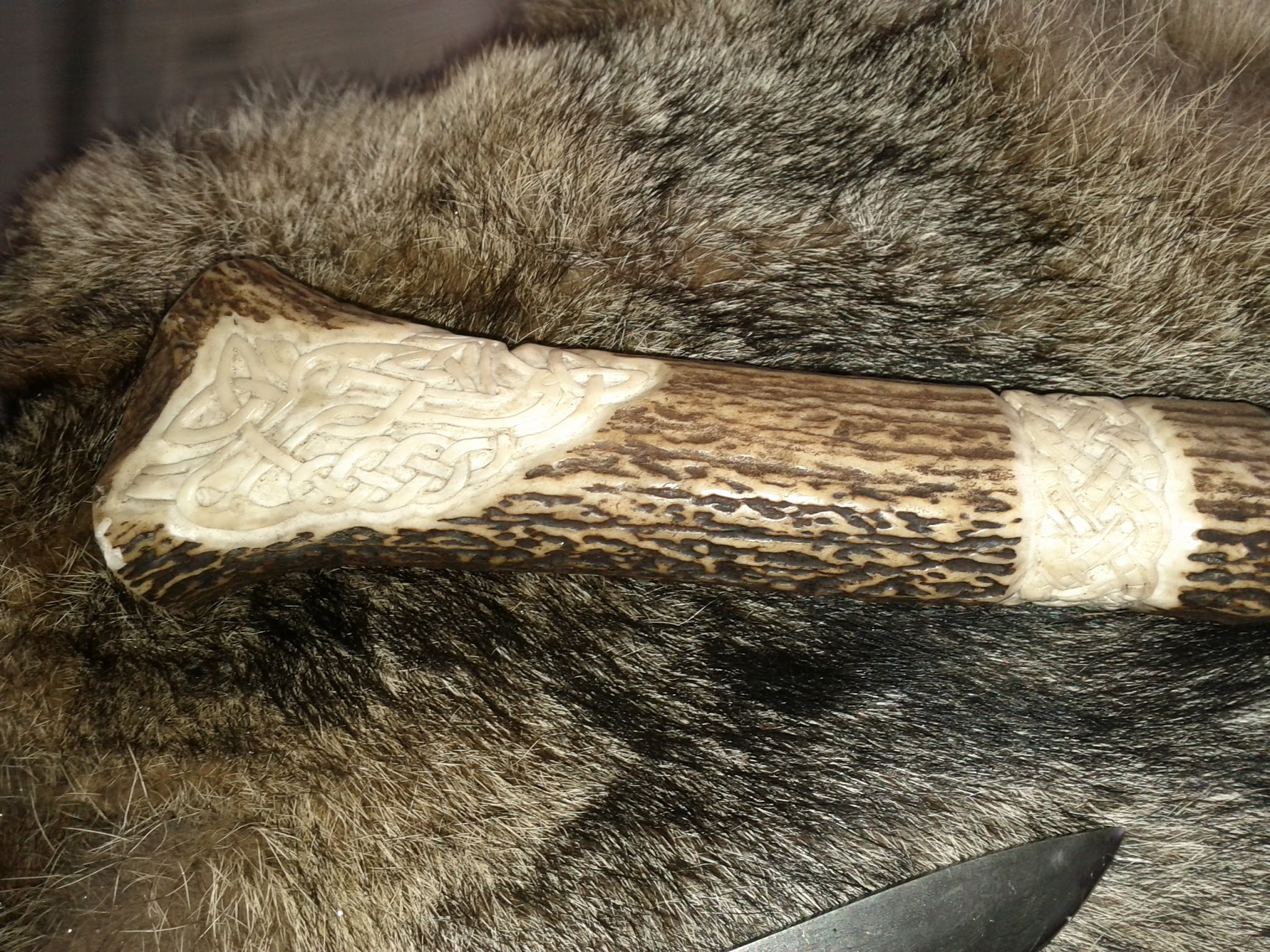 Mediaeval carved antler knife handle